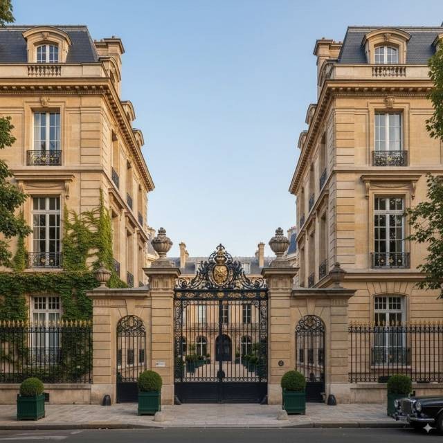 Paris, hôtel particulier et portail en pierre de taille
